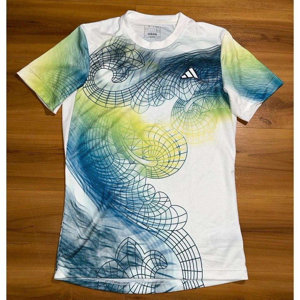 Mens Adidas Tennis US Series Printed Crewneck Tie Dye Freelift T-Shirt